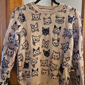 Boden Tan and Black Cat Motif Crewneck Sweater